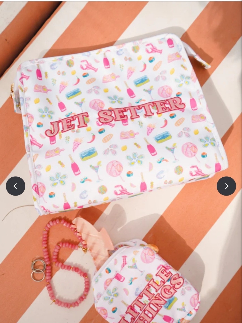 Kenz Kustomz Travel Pouch Bundle - Pink And White Beach Print